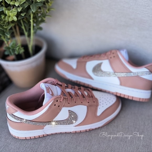 Swarovski Nike Dunk Low White Rose Womens Sneakers Shoes made with Crystals - Picture 4 of 6
